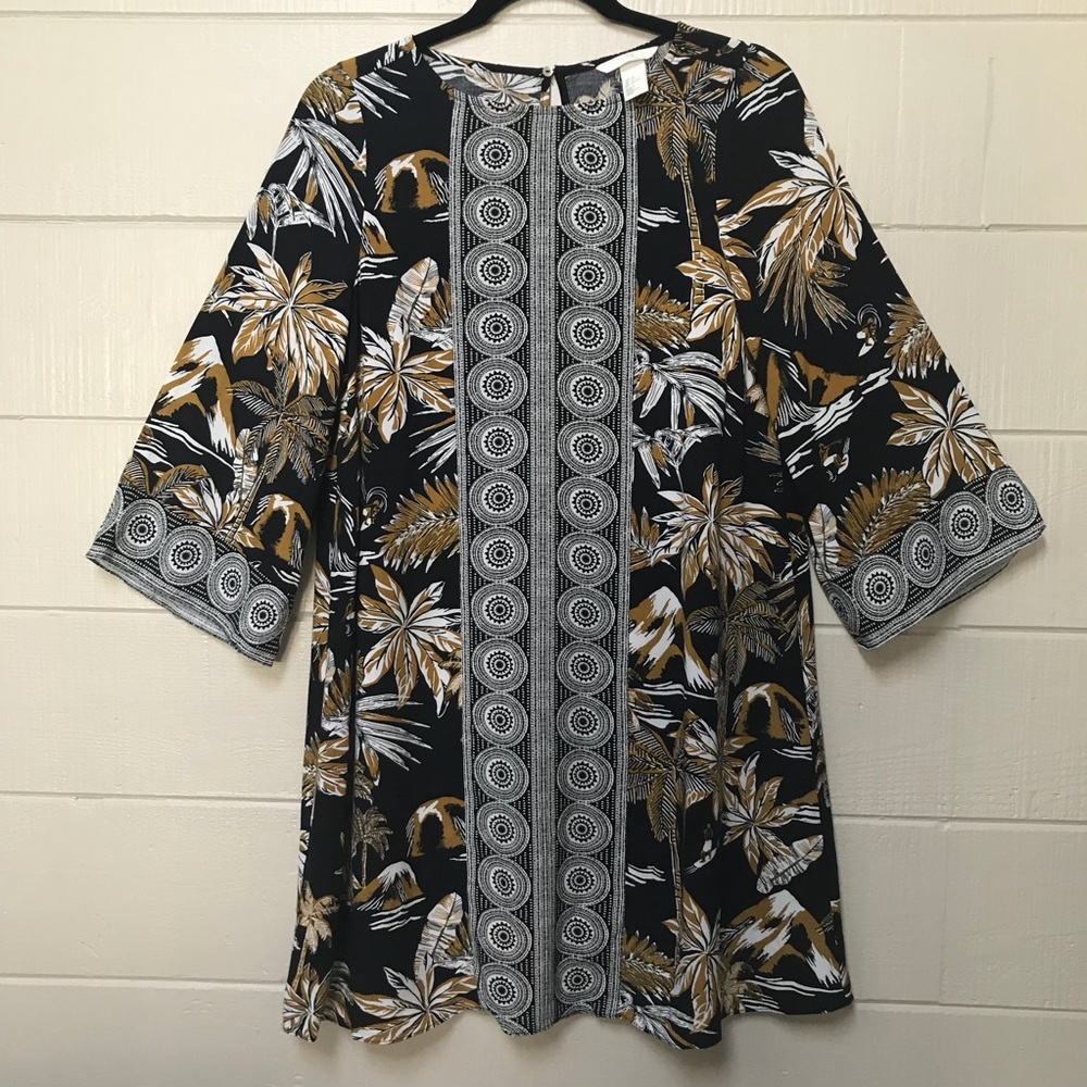 H&M • Black & Gold Hawaiian Print Tunic Dress 4